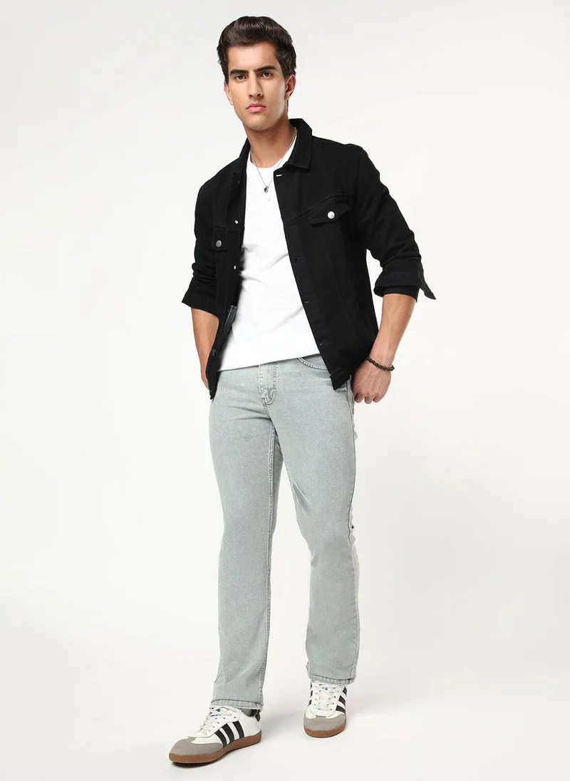 Urbano Fashion  Urbano Fashion Men's Ice Grey Bootcut Fit Mid Rise Acid Wash Jeans Stretchable for Men | Best Price UAE